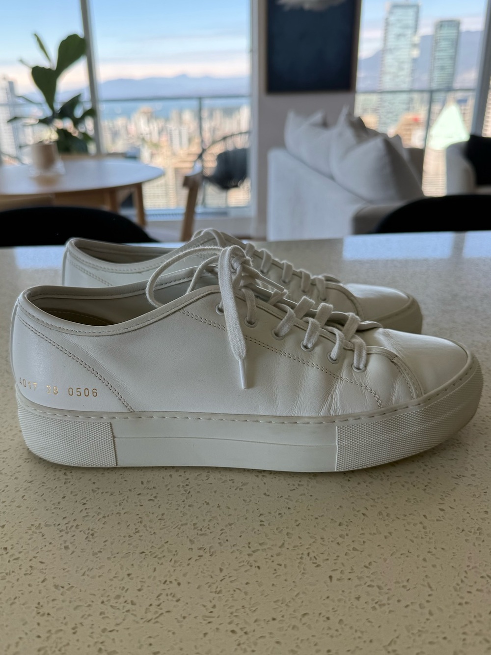 Common Projects White Leather Platform Low-Top Sneakers